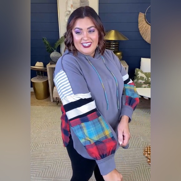 New Easel Ash Hoodie with Plaid Accents Relaxed Fit Size Large HTF - Picture 7 of 9